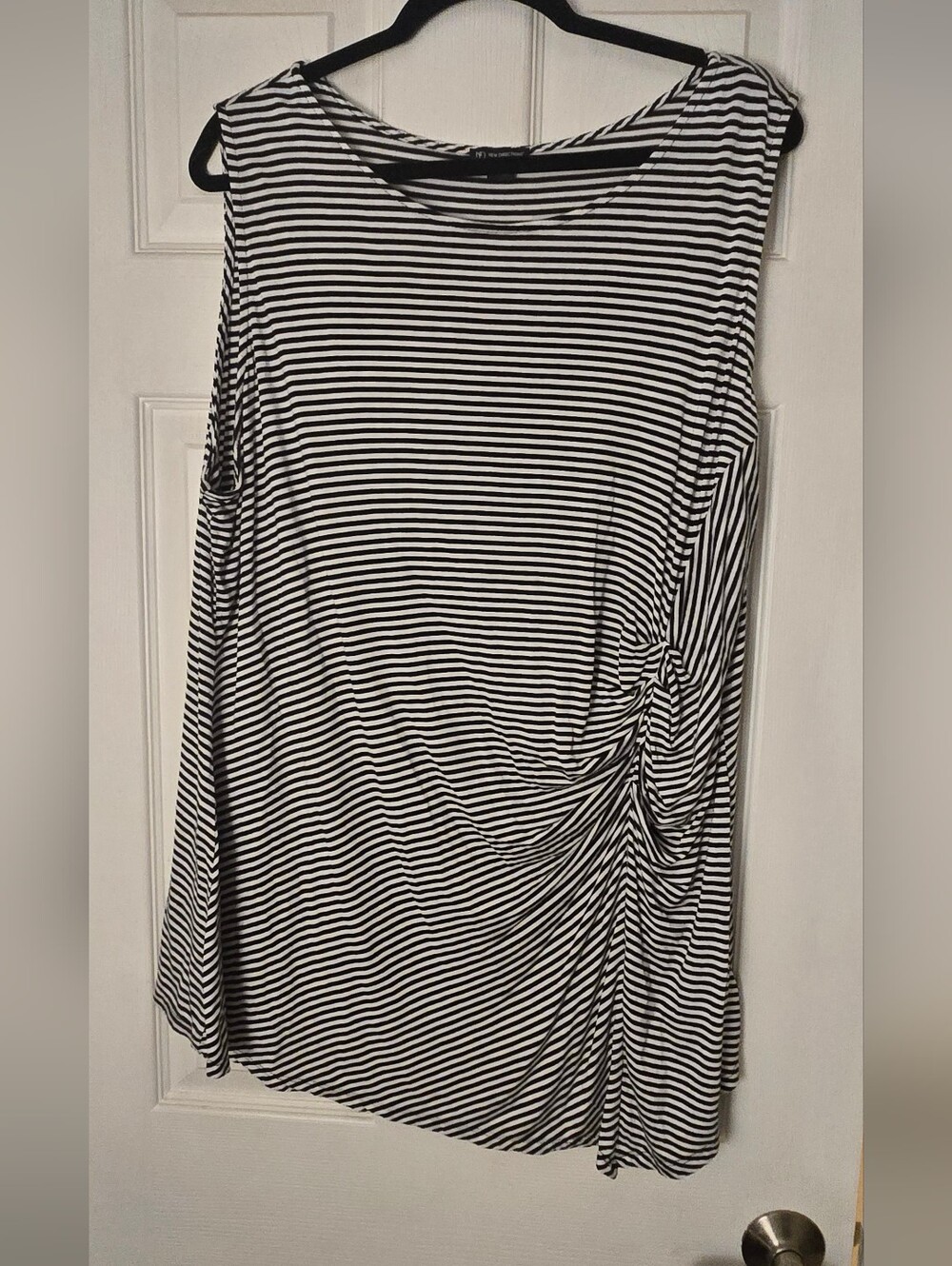 Black and White Striped Women’s Top with Side Twist Detail